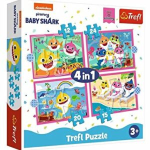 Puzzle 4 in 1 Familia Shark, 71 piese