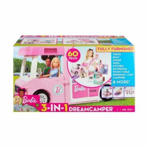 Masinuta Barbie, Rulota de vis 3 in 1, cu 60 accesorii