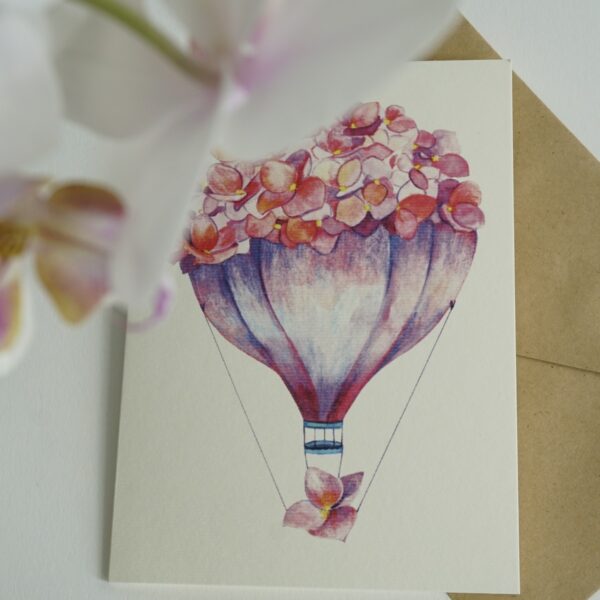 Felicitare - Balon cu aer cald - Floare hortensie | Ana-Maria Galeteanu Ilustrator - imagine 3