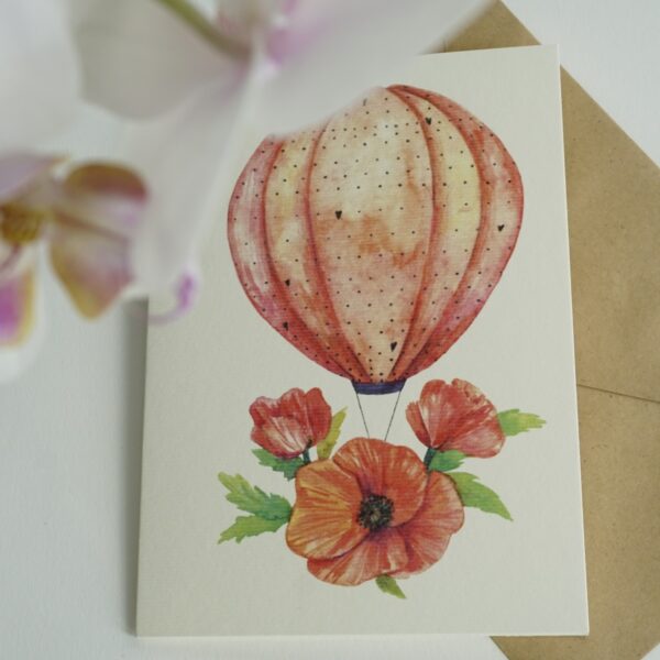 Felicitare - Balon cu aer cald - Floare de mac | Ana-Maria Galeteanu Ilustrator - imagine 2