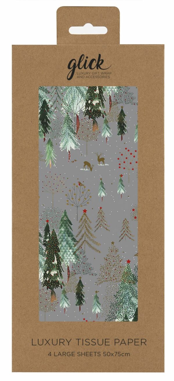 Hartie satinata - Tissue - Winter Woodland - Grey | Glick - imagine 2