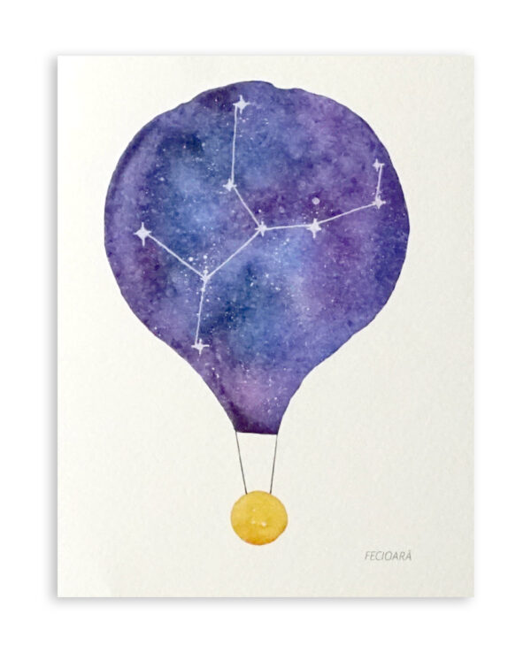 Felicitare - Constelatie Fecioara - Balon cu aer cald | Ana-Maria Galeteanu Ilustrator