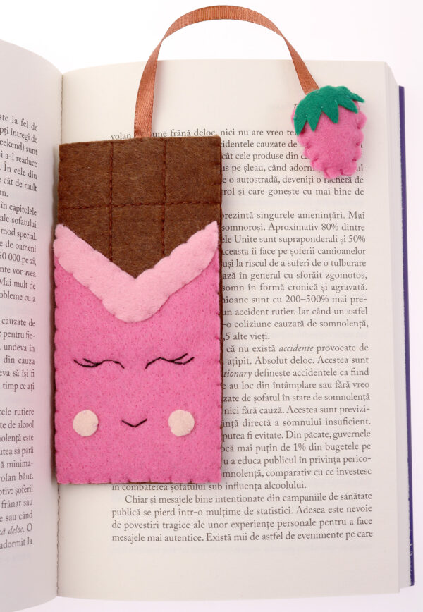 Semn de carte - Tableta de ciocolata cu zmeura, roz | Ana Crafts - imagine 3