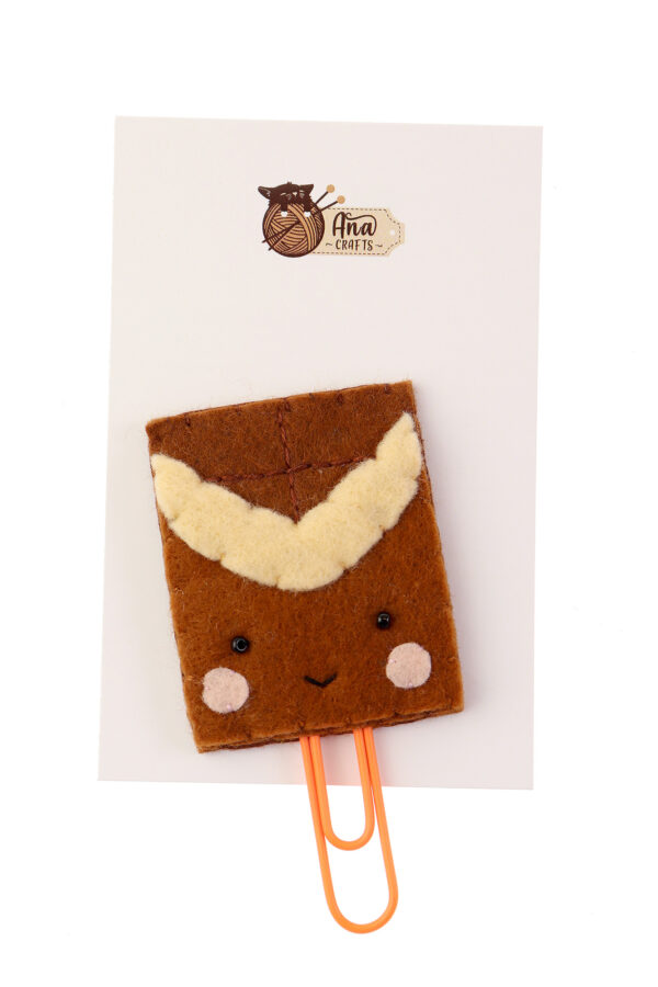 Semn de carte - Ciocolata cu lapte, agrafa portocalie | Ana Crafts
