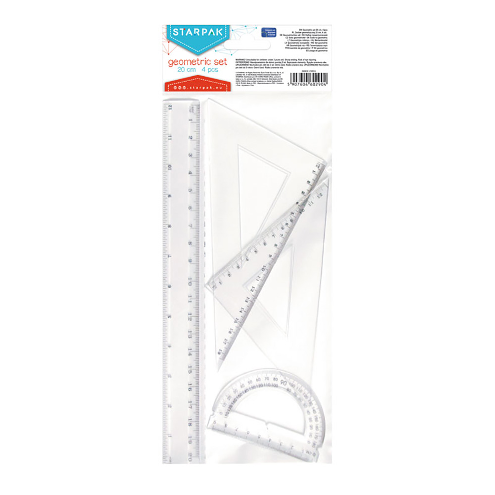 Set geometrie 4 piese Starpak, Rigla, Echer, Raportor 1 Set geometrie 4 piese Starpak, Rigla, Echer, Raportor