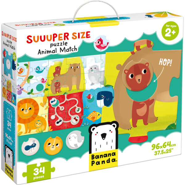Puzzle Suuper mare Potriveste Animalele, 34 piese, 96x64cm Banana Panda BP49025