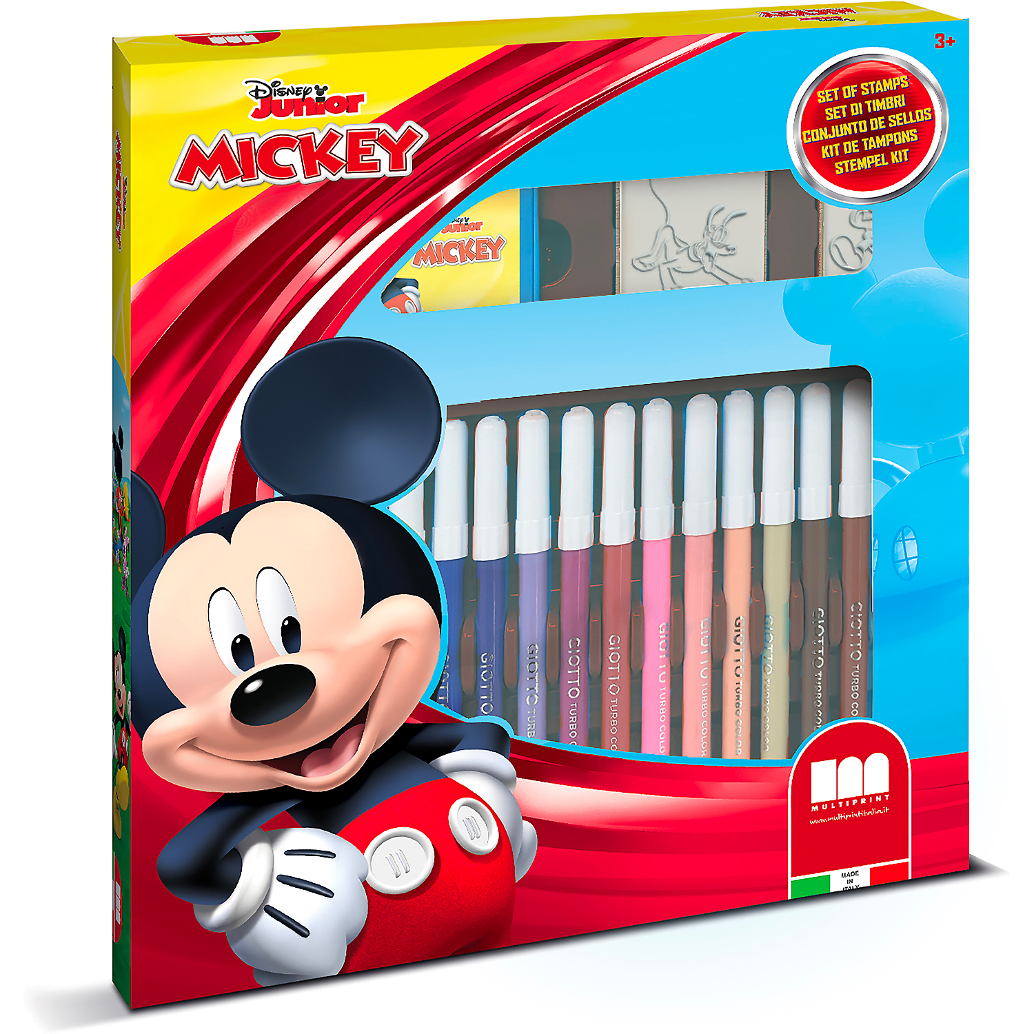 Set pictura 22 piese, 2 stampile, tus, 18 carioci si caiet cu activitati Mickey Multiprint MP86945
