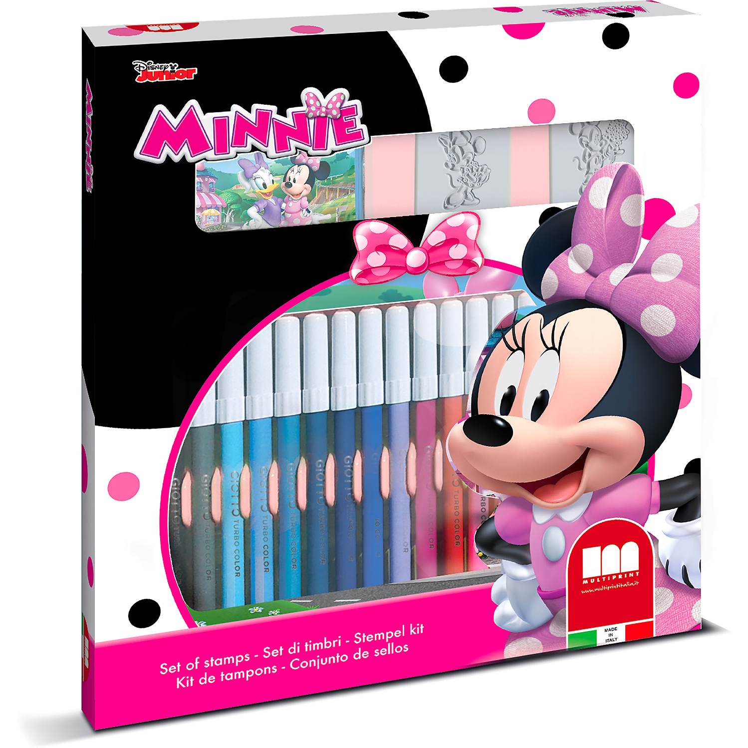 Set pictura 22 piese, 2 stampile, tus, 18 carioci si caiet cu activitati Minnie Multiprint MP86866
