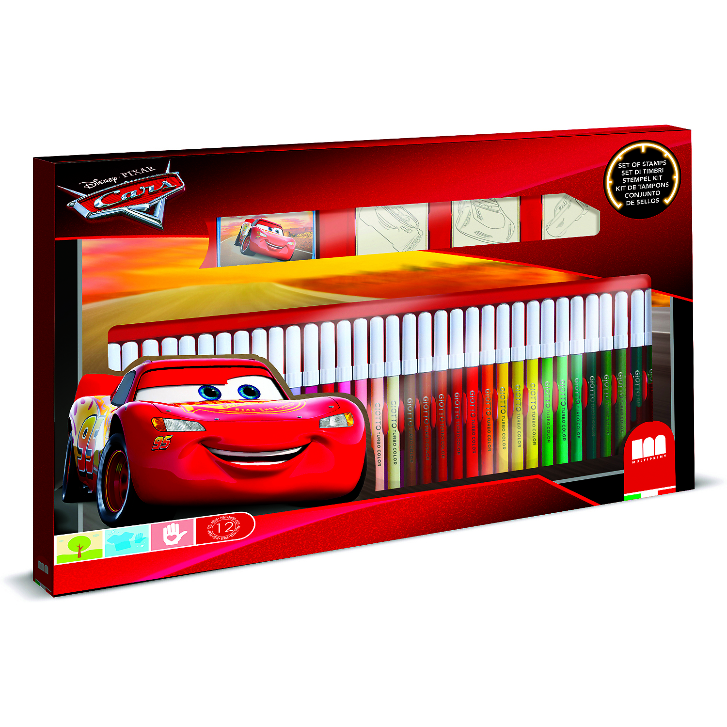 Set pictura 41 piese, 3 stampile, tus, 36 carioci si caiet cu activitati Cars Multiprint MP57823