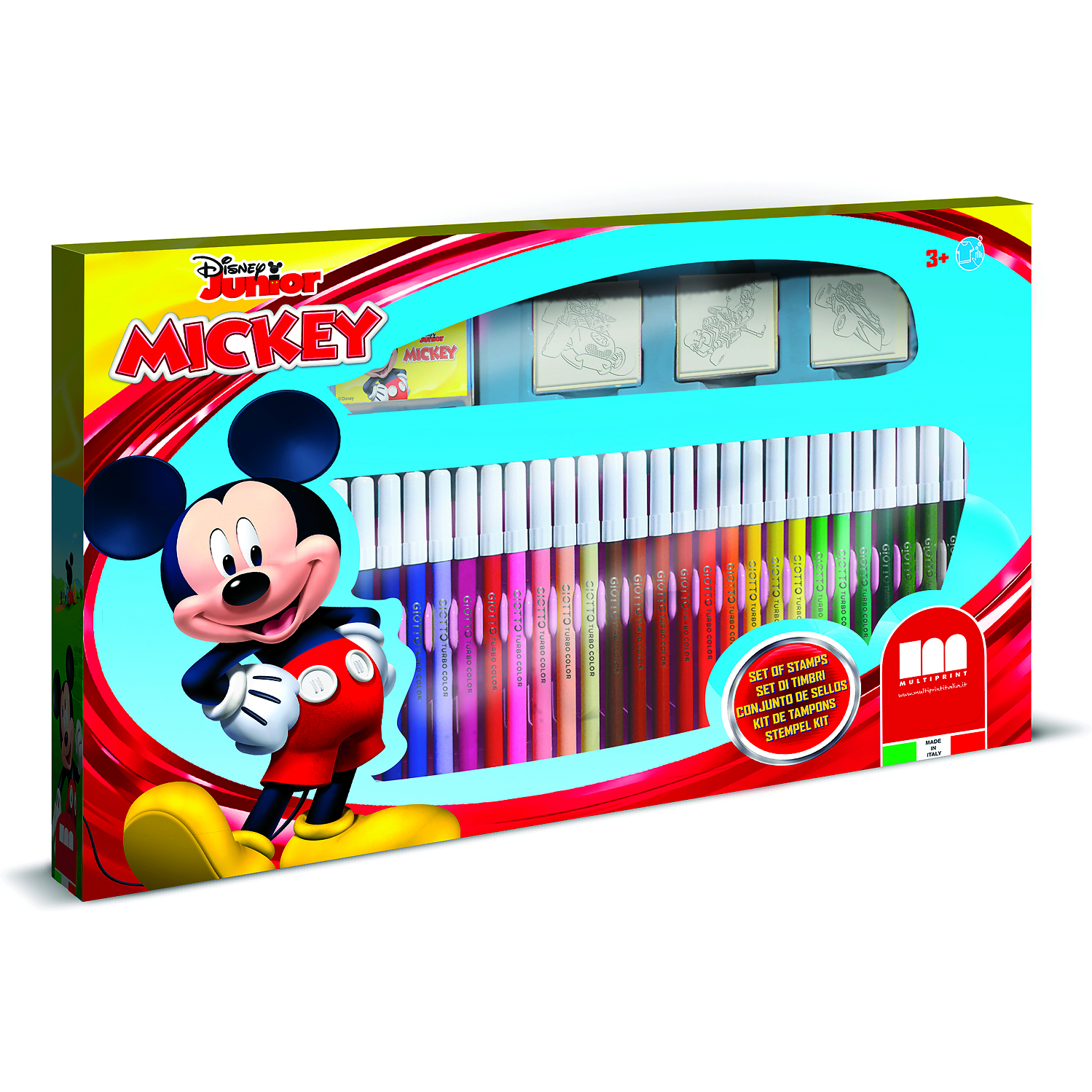 Set pictura 41 piese, 3 stampile, tus, 36 carioci si caiet cu activitati Mickey Multiprint MP57945