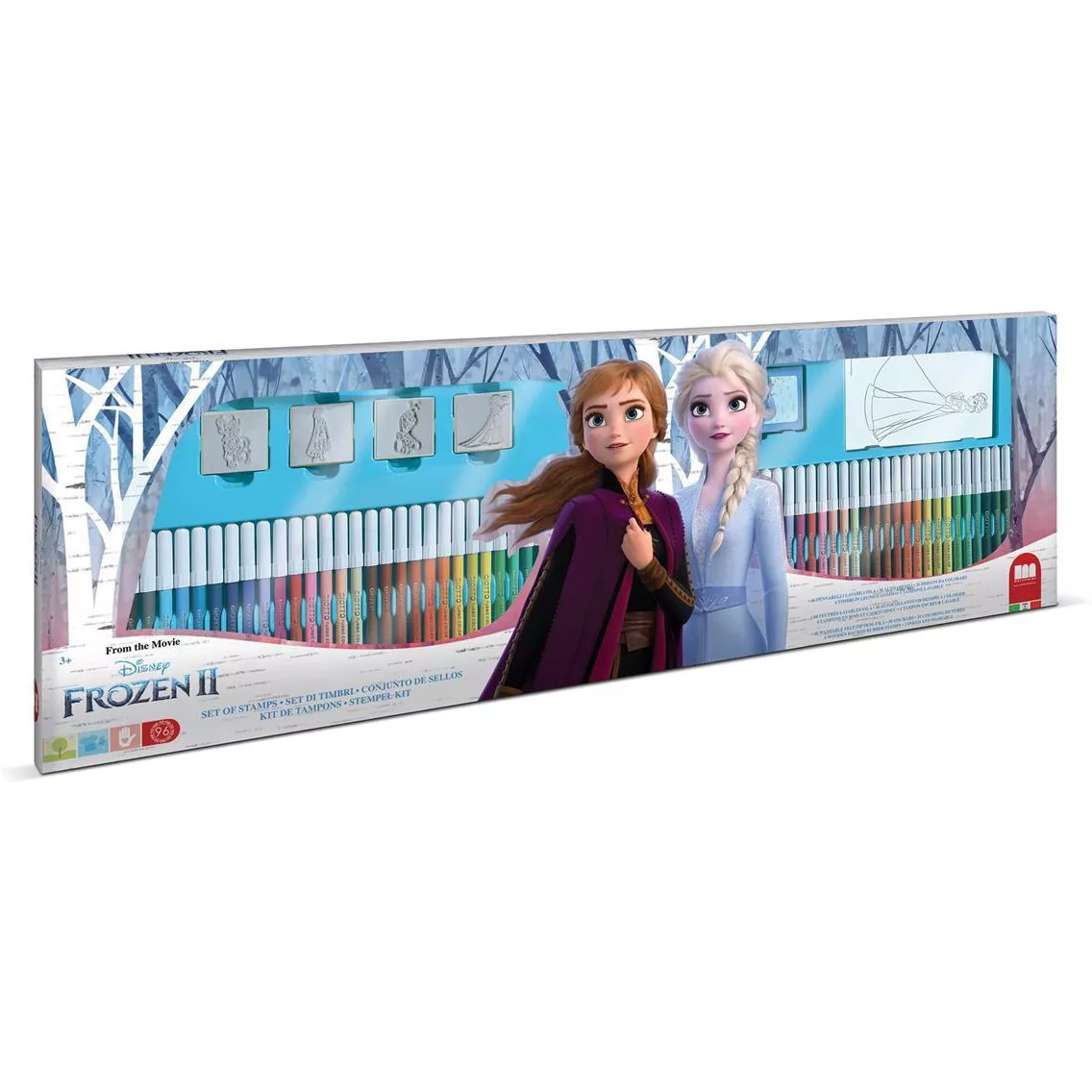 Set pictura 96 piese, 4 stampile, tus, 60 carioci, 30 stickere si caiet cu activitati Frozen 2 Multiprint MP18981