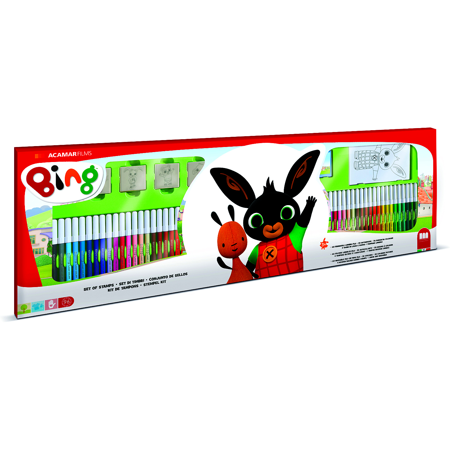 Set pictura 96 piese, 4 stampile, tus, 60 carioci, 30 stickere si caiet cu activitati Bing Multiprint MP18987