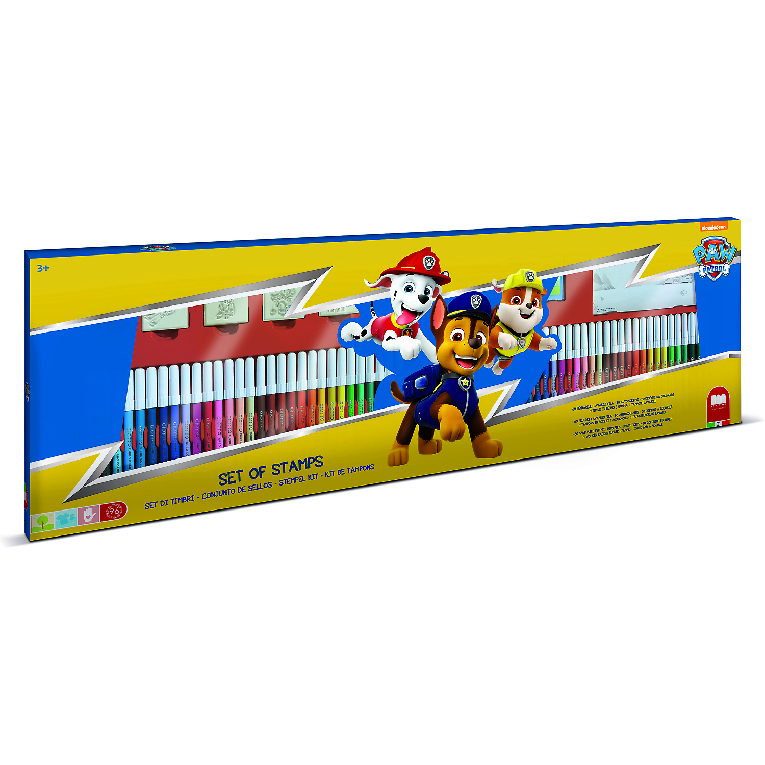 Set pictura 96 piese, 4 stampile, tus, 60 carioci, 30 stickere si caiet cu activitati Paw Patrol Multiprint MP18903