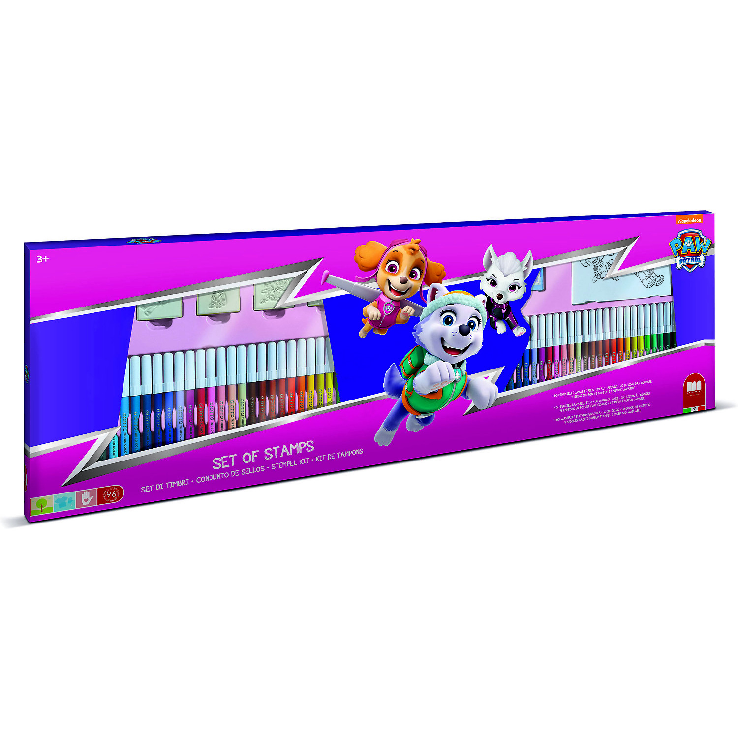 Set pictura 96 piese, 4 stampile, tus, 60 carioci, 30 stickere si caiet cu activitati Paw Patrol Girl Multiprint MP18913