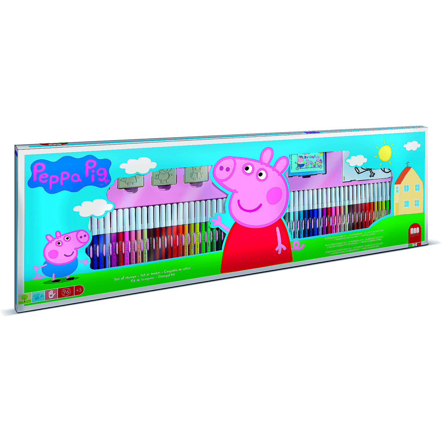 Set pictura 96 piese, 4 stampile, tus, 60 carioci, 30 stickere si caiet cu activitati Peppa Pig Multiprint MP18875