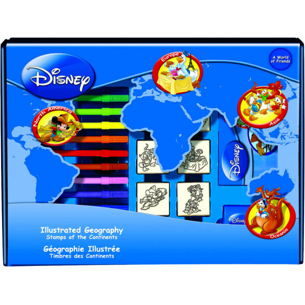 17614 5191847 1 Set educativ cu stampile Geografia Disney 23 piese 7 stampile tus 12 carioci rigla harta lumii si caiet cu activitati Multiprint MP1938 B39017614