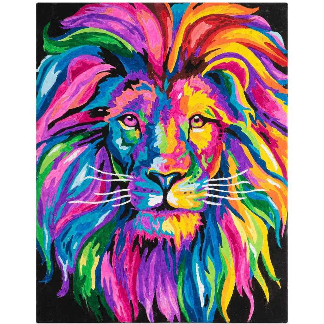 Set Pictura pe numere 40x50 cm Leu, panza, rama lemn, 4 pensule, 24 culori acrilice Grafix GRAR1011-GE