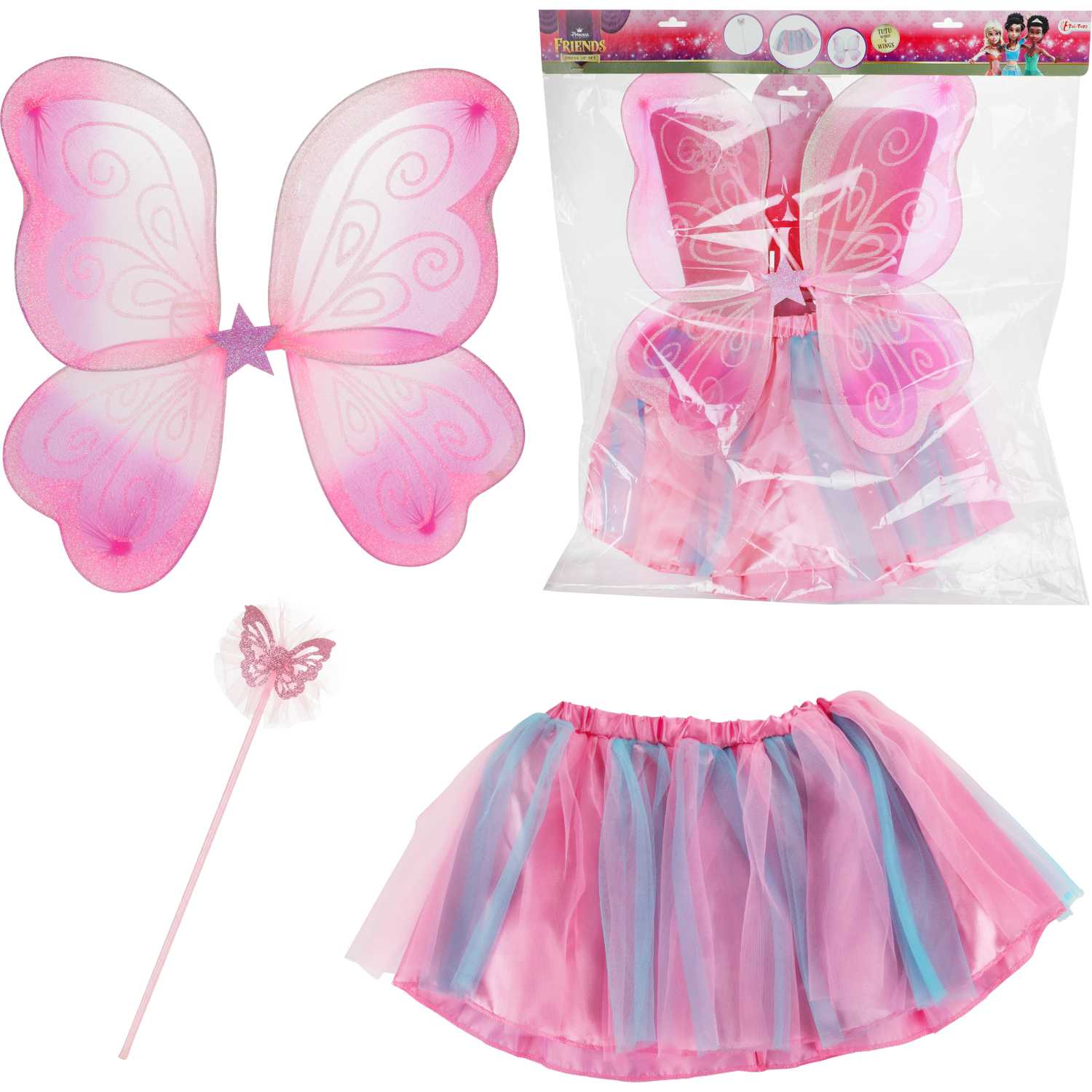 Costum Zana cu Fustita, Aripioare si Bagheta Magica Princess Friends Toi-Toys TT12146A