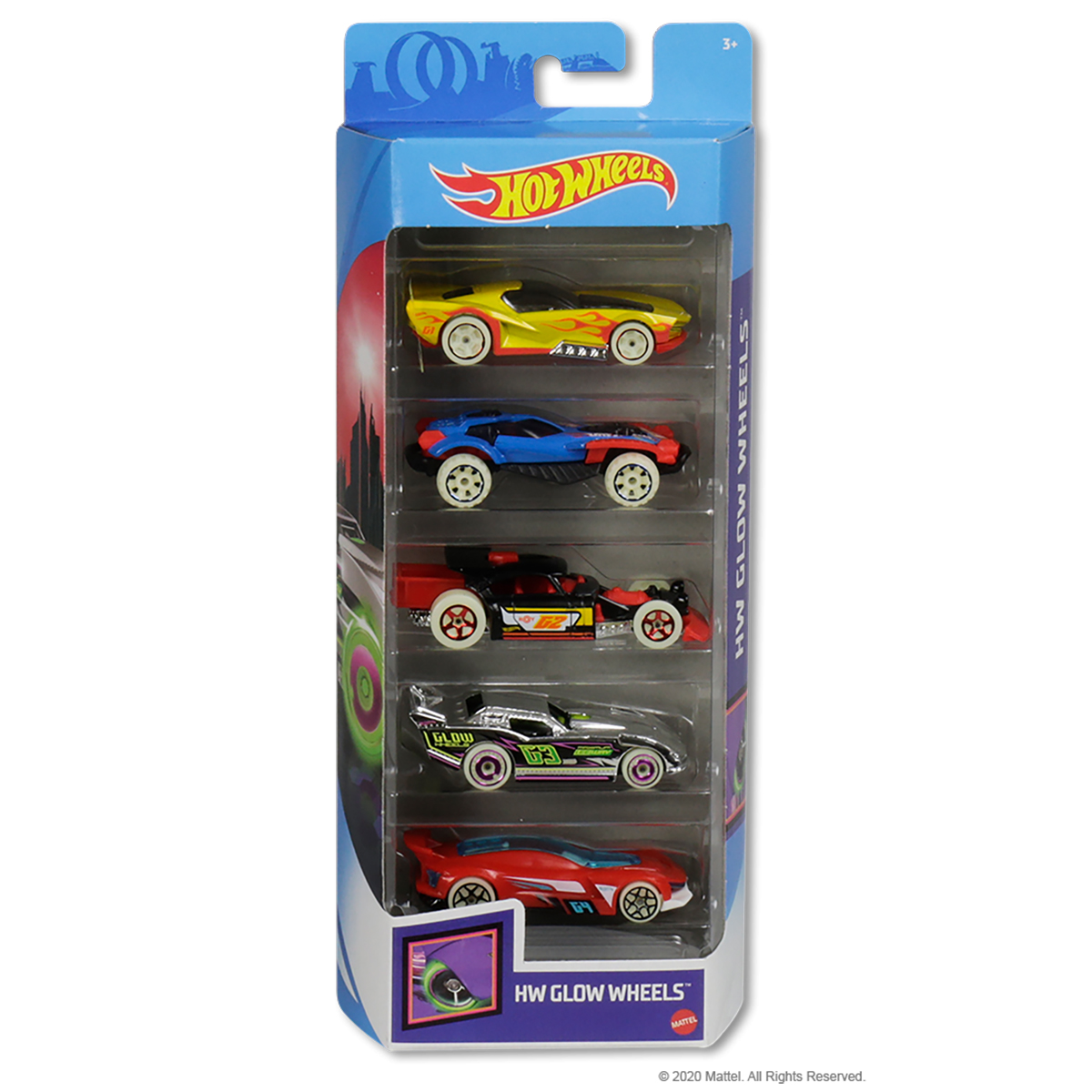 Set masinute Hot Wheels, HW Glow Wheels, GHP65, 1:64 (5 modele)