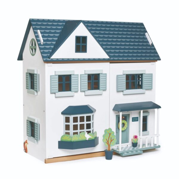 Casuta de papusi din lemn, Tender Leaf Toys, cu 6 camere si pardoseala decorativa