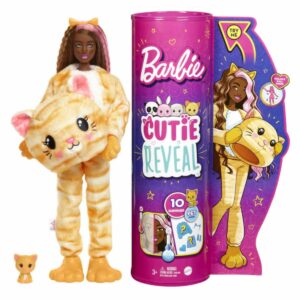 Papusa Barbie Cutie Reveal in costum de Pisicuta, cu 10 surprize