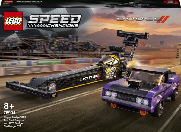 LEGO Speed Champions - Mopar Dodge//SRT Top Fuel Dragster si Dodge Challenger T/A 1970 76904, 627 pi