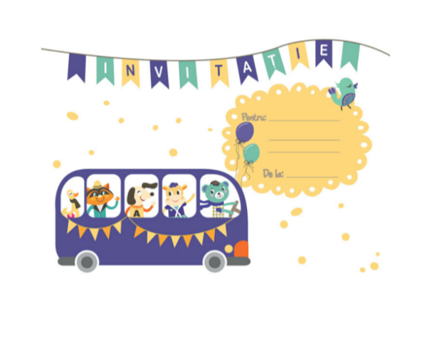 Set 20 de invitatii - Bus Party | Mink - imagine 2