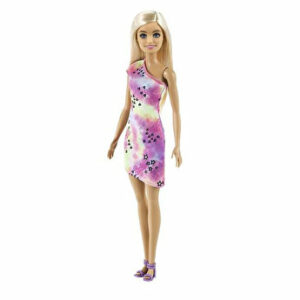 Papusa Barbie blonda cu rochita inflorata