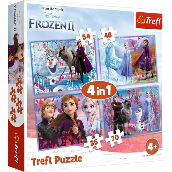 Puzzle 4 in 1, Trefl, Calatorie in necunoscut, Disney Frozen 2 (35, 48, 54 si 70 piese)