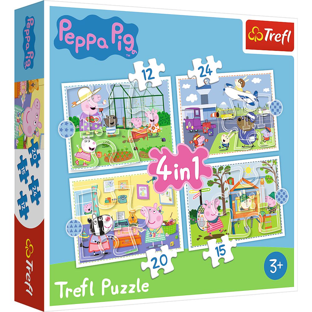 Puzzle 4 in 1, Trefl, Amintiri din vacanta Peppa Pig (12, 15, 20 si 24 piese) 1 Puzzle 4 in 1, Trefl, Amintiri din vacanta Peppa Pig (12, 15, 20 si 24 piese)
