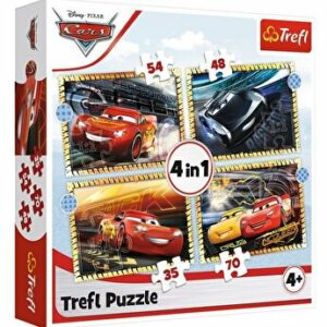 Puzzle 4 in 1 Cars - Pe locuri, fiti gata, start!, 207 piese