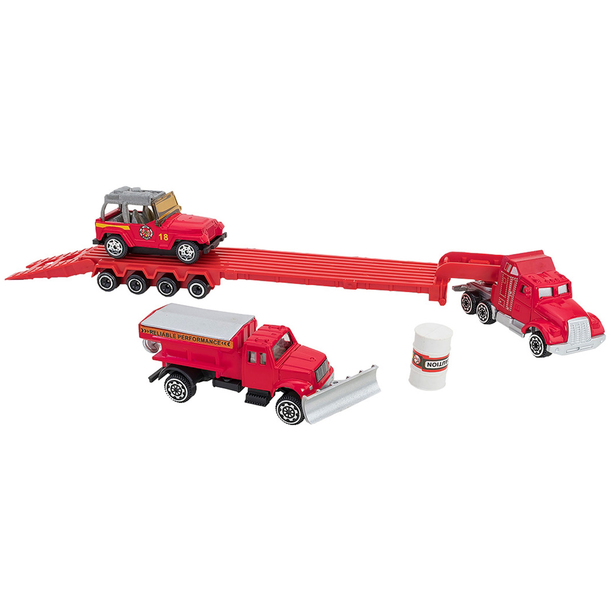 Set Camion transportator si masinute Globo Die Cast Metal, Rosu 1 Set Camion transportator si masinute Globo Die Cast Metal, Rosu