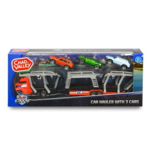 Set trailer cu 3 masinute metalice Dickie, rosu