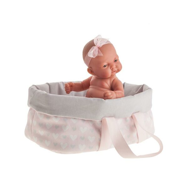 Papusa bebe realist Pitu cu landou, corp anatomic, roz, Antonio Juan