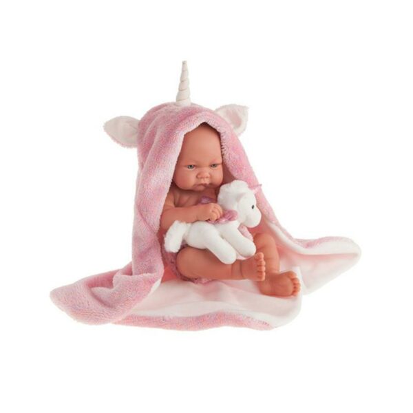 Papusa bebe realist Nica cu prosopel unicorn, corp realist anatomic, Antonio Juan