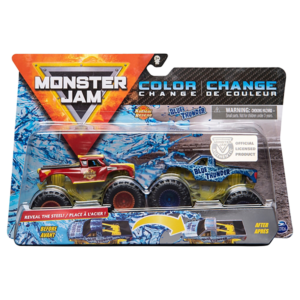 Set 2 masini Monster Jam, Scara 1:64, Radical Rescue si Blue Thunder