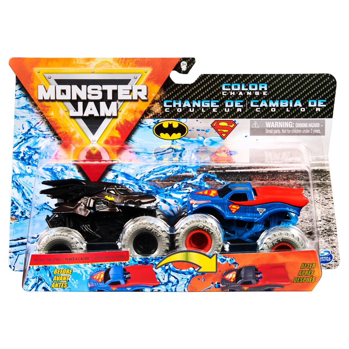 Set 2 masini Monster Jam, Scara 1:64, Batman si Spiderman