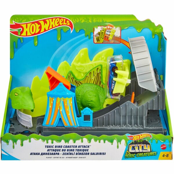 Set de joaca Circuit cu obstacole Hot Wheels City, Toxic Dino Coaster Attack (GTT68)