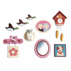 Set decoratiuni pentru perete pentru casute de papusi, din lemn, 10 piese