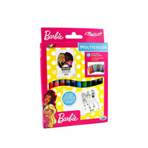 Set de 12 carioci cu varf subtire Barbie + brosura cu 8 imagini de colorat