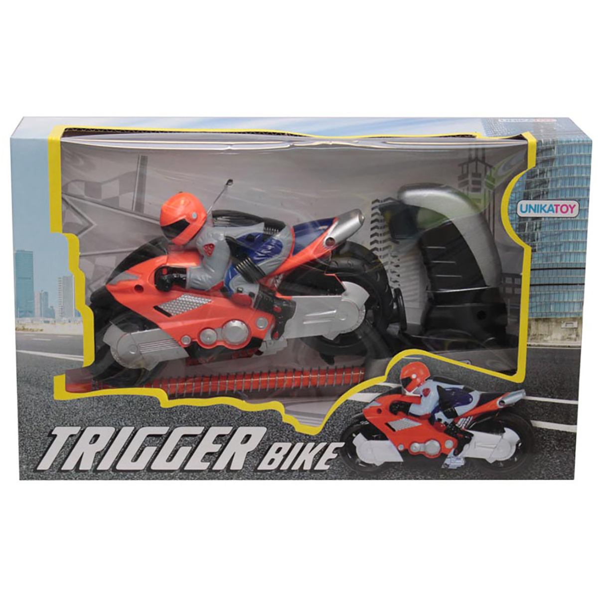 Motocicleta cu figurina si lansator Unika Toy, Portocaliu