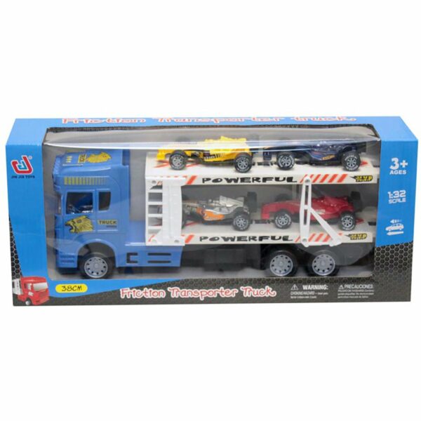 912187 001w camion cu 4 masinute unika toy albastru