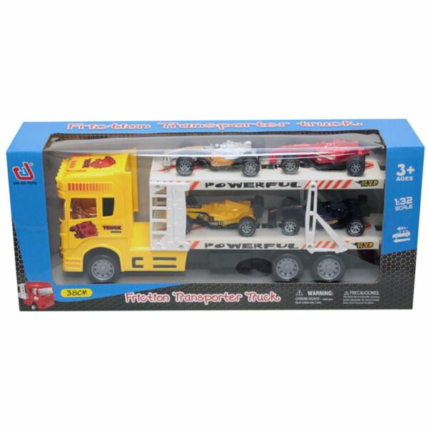 912187 002w camion cu 4 masinute unika toy galben
