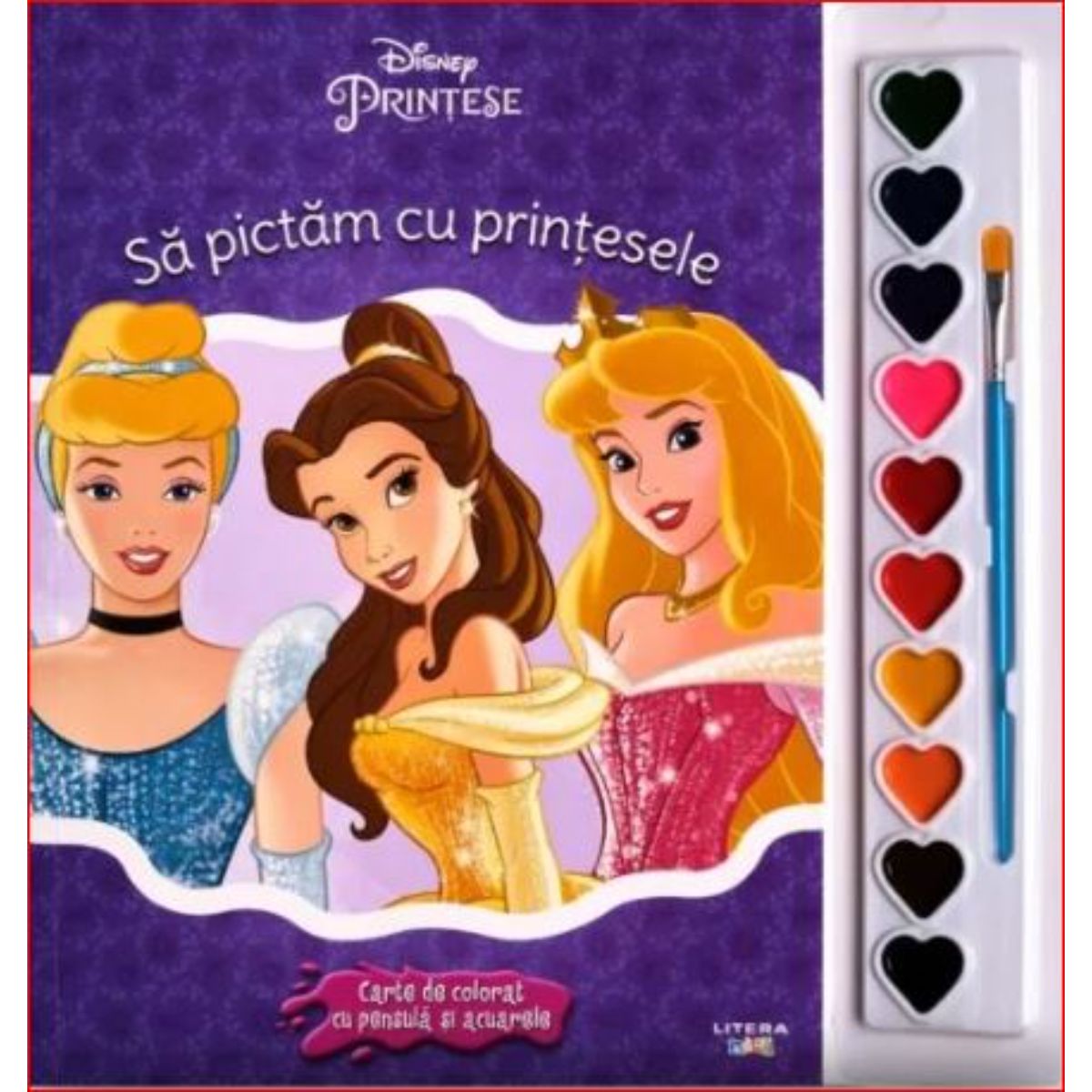 Sa pictam cu printesele carte de colorat cu pensule si acuarele, Disney Printese