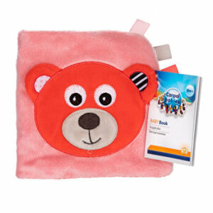 Carte din plus Bears cu clopotel si elemente fosnaitoare, coral