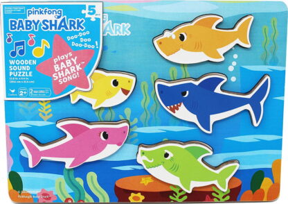 Baby shark puzzle din lemn muzical 5 piese