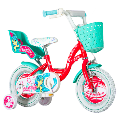 Bicicleta 12 inch cos cumparaturi roti ajutatoare scaun papusi princess cosmic