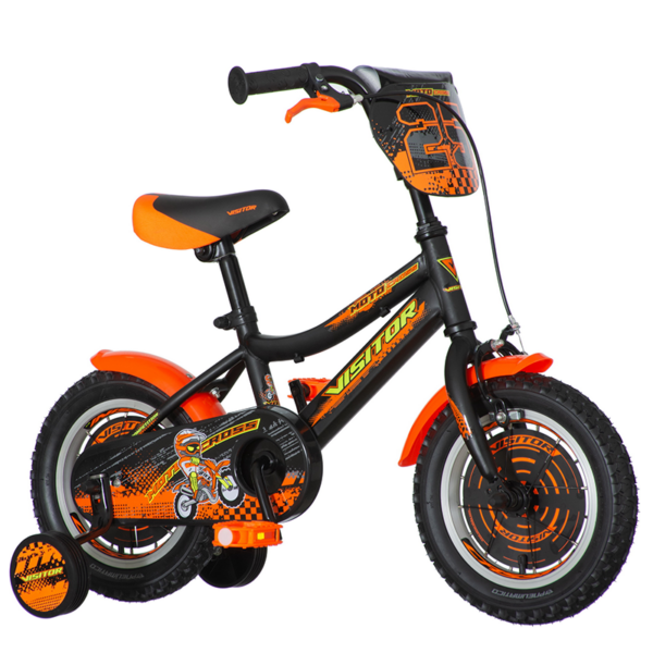 Bicicleta 12 inch roti ajutatoare detasabile frana v brake motocross portocaliu