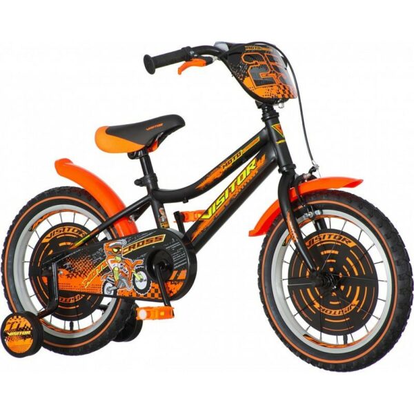 Bicicleta 16 inch sa reglabila roti ajutatoare detasabile frana v brake motocross orange