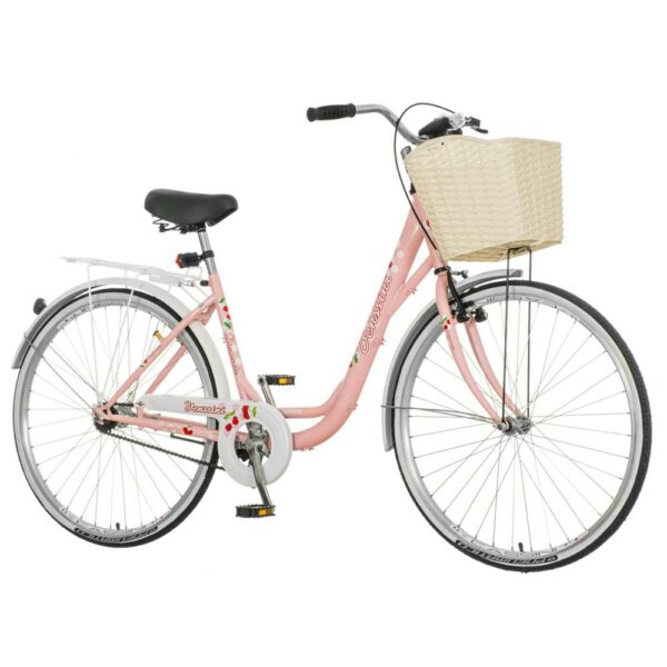 Bicicleta dama 26 inch cadru otel cos cumparaturi portbagaj venssini diamante